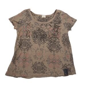 Vintage Y2K Diesel Taupe Brown Black Tattoo Swirl Graphic Grunge Tee XS